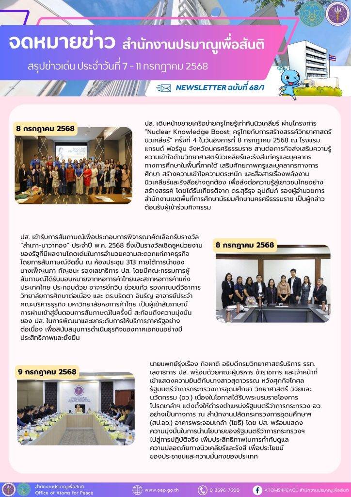 สรุปข่าวเด่นประจำสัปดาห์ ฉบับที่ 68/1 (7 - 11 ก.ค. 2568)