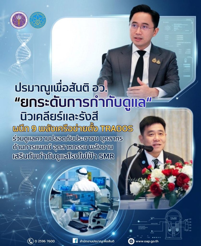 ปรมาณูเพื่อสันติ อว. “ยกระดับการกำกับดูแล“ นิวเคลียร์และรังสี ผนึก 9 พลังเครือข่ายตั้ง TRADOS ร่วมดูแลความปลอดภัยประชาชน บุคลากรด้านการแพทย์ อุตสาหกรรม พลังงาน เสริมทัพกำกับดูแลโรงไฟฟ้า SMR