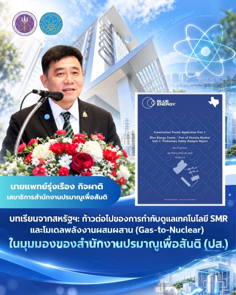 บทเรียนจากสหรัฐฯ: ก้าวต่อไปของการกำกับดูแลเทคโนโลยี SMR และโมเดลพลังงานผสมผสาน (Gas-to-Nuclear) ในมุมมองของสำนักงานปรมาณูเพื่อสันติ (ปส.)