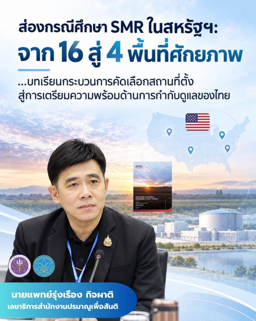 “ส่องกรณีศึกษา SMR ในสหรัฐฯ: จาก 16 สู่ 4 พื้นที่ศักยภาพ …บทเรียนกระบวนการคัดเลือกสถานที่ตั้ง สู่การเตรียมความพร้อมด้านการกำกับดูแลของไทย”