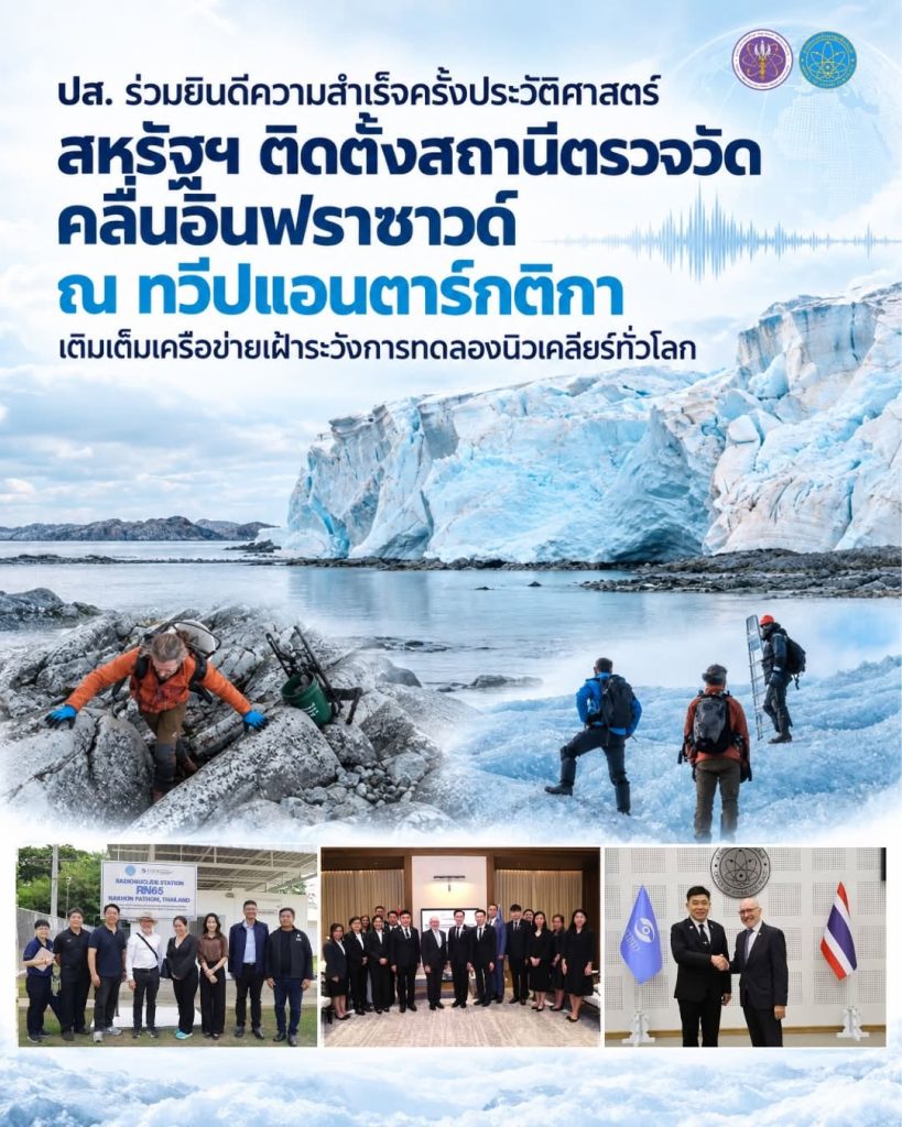 ปส. ร่วมยินดีความสำเร็จครั้งประวัติศาสตร์: สหรัฐฯ ติดตั้งสถานีตรวจวัดคลื่นอินฟราซาวด์ ณ ทวีปแอนตาร์กติกา เติมเต็มเครือข่ายเฝ้าระวังการทดลองนิวเคลียร์ทั่วโลก