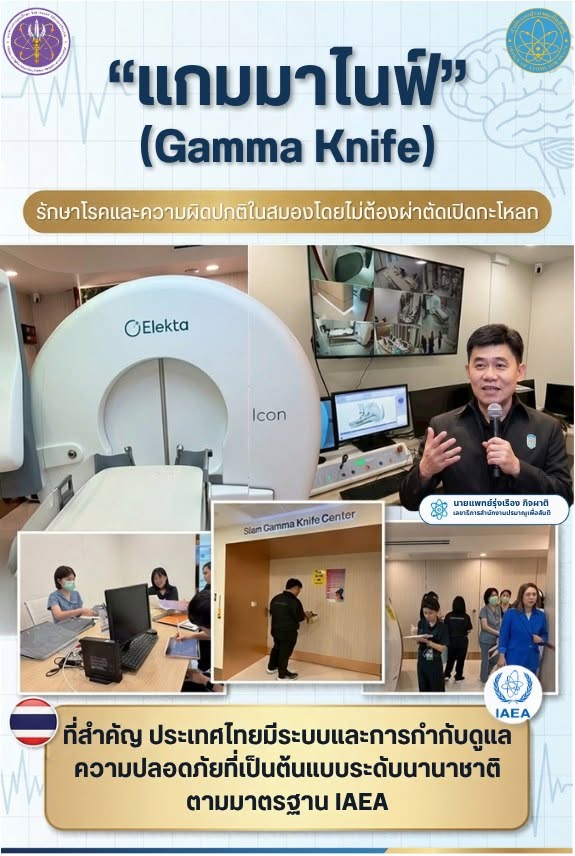 “แกมมาไนฟ์” (Gamma Knife) รักษาโรคและความผิดปกติในสมองโดยไม่ต้องผ่าตัดเปิดกะโหลก ที่สำคัญ ประเทศไทยมีระบบและการกำกับดูแลความปลอดภัยที่เป็นต้นแบบระดับนานาชาติ ตามมาตรฐาน IAEA