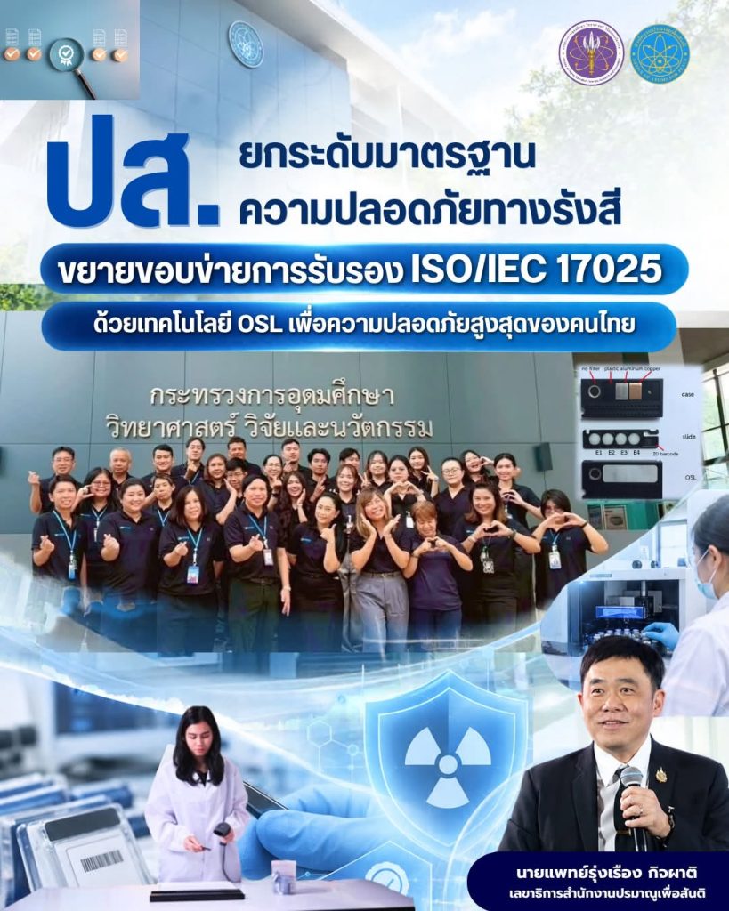 ปส. ยกระดับมาตรฐานความปลอดภัยทางรังสี ขยายขอบข่ายการรับรอง ISO/IEC 17025 ด้วยเทคโนโลยี OSL เพื่อความปลอดภัยสูงสุดของคนไทย