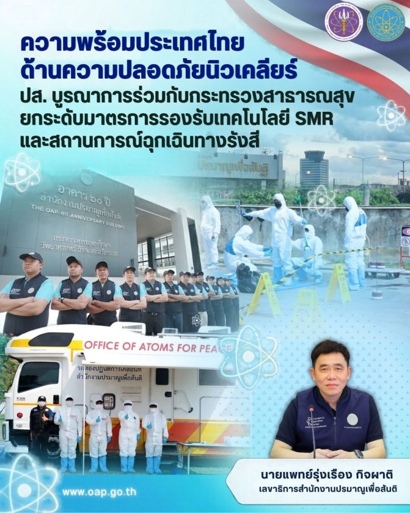 ความพร้อมประเทศไทยด้านความปลอดภัยนิวเคลียร์: ปส. บูรณาการร่วมกับกระทรวงสาธารณสุข ยกระดับมาตรการรองรับเทคโนโลยี SMR และสถานการณ์ฉุกเฉินทางรังสี