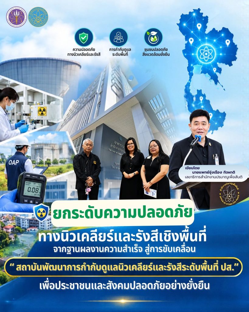 ยกระดับความปลอดภัยทางนิวเคลียร์และรังสีเชิงพื้นที่: จากฐานผลงานความสำเร็จ สู่การขับเคลื่อน “สถาบันพัฒนาการกำกับดูแลนิวเคลียร์และรังสีระดับพื้นที่ ปส. ” เพื่อประชาชนและสังคมปลอดภัยอย่างยั่งยืน