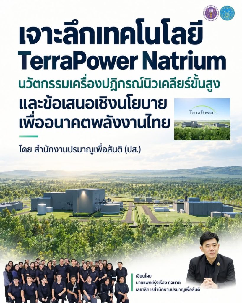 เจาะลึกเทคโนโลยี TerraPower Natrium: นวัตกรรมเครื่องปฏิกรณ์นิวเคลียร์ขั้นสูง และข้อเสนอเชิงนโยบายเพื่ออนาคตพลังงานไทย โดยสำนักงานปรมาณูเพื่อสันติ (ปส.)