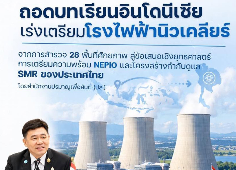 ถอดบทเรียนอินโดนีเซียเร่งเตรียมโรงไฟฟ้านิวเคลียร์: จากการสำรวจ 28 พื้นที่ศักยภาพสู่ข้อเสนอเชิงยุทธศาสตร์การเตรียมความพร้อม NEPIO และโครงสร้างกำกับดูแล SMR ของประเทศไทย โดยสำนักงานปรมาณูเพื่อสันติ (ปส.)