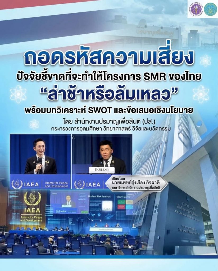 ถอดรหัสความเสี่ยง: ปัจจัยชี้ขาดที่จะทำให้โครงการ SMR ของไทย "ล่าช้าหรือล้มเหลว" พร้อมบทวิเคราะห์ SWOT และข้อเสนอเชิงนโยบาย โดย สำนักงานปรมาณูเพื่อสันติ (ปส.) กระทรวงการอุดมศึกษา วิทยาศาสตร์ วิจัยและนวัตกรรม